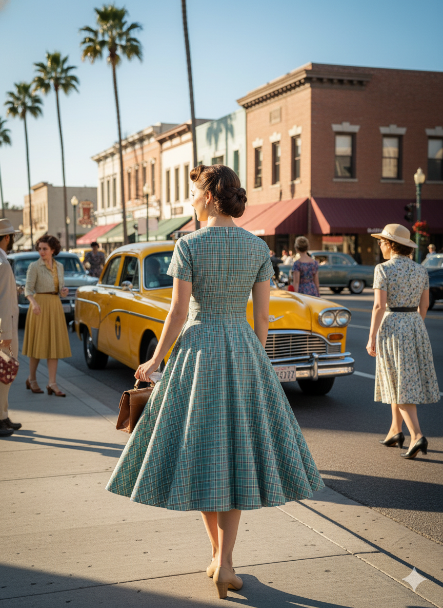 Chic Plaid V-Neck Vintage Swing Dress