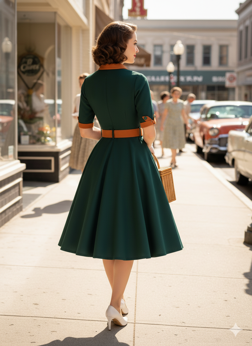 Elegant Vintage Style Belted Swing Dress - Multiple Colors!