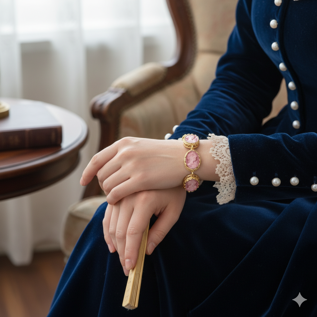 Victorian Elegance Resin Cameo Bracelet - Antique Toggle Clasp - Mid-Century Heirloom