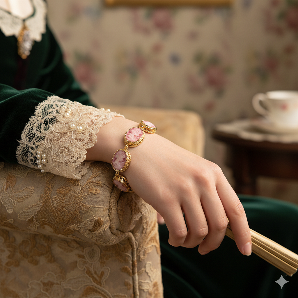 Victorian Elegance Resin Cameo Bracelet - Antique Toggle Clasp - Mid-Century Heirloom