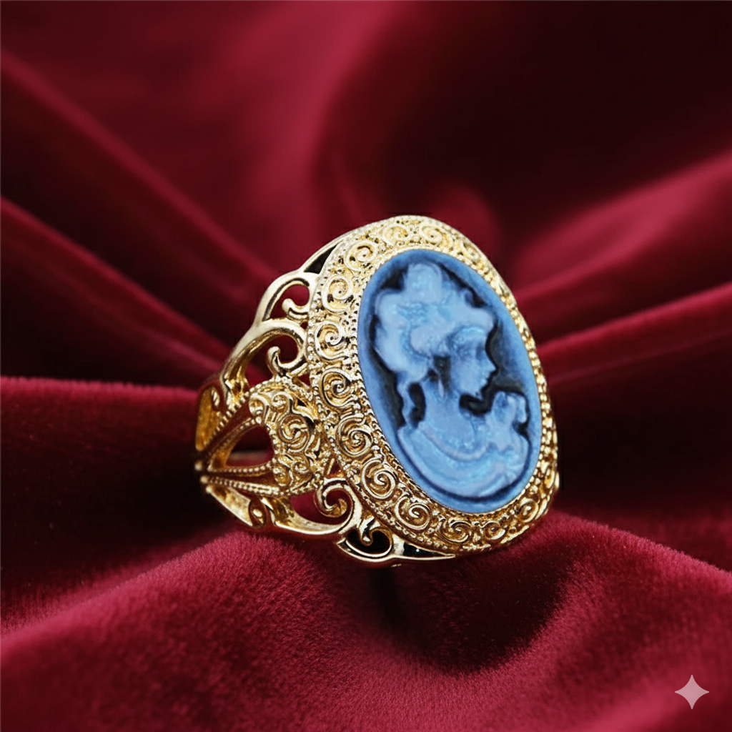 Statement Victorian Resin Cameo Ring - 20mm Wide Band - Mid-Century Revival - Sizes 7-11