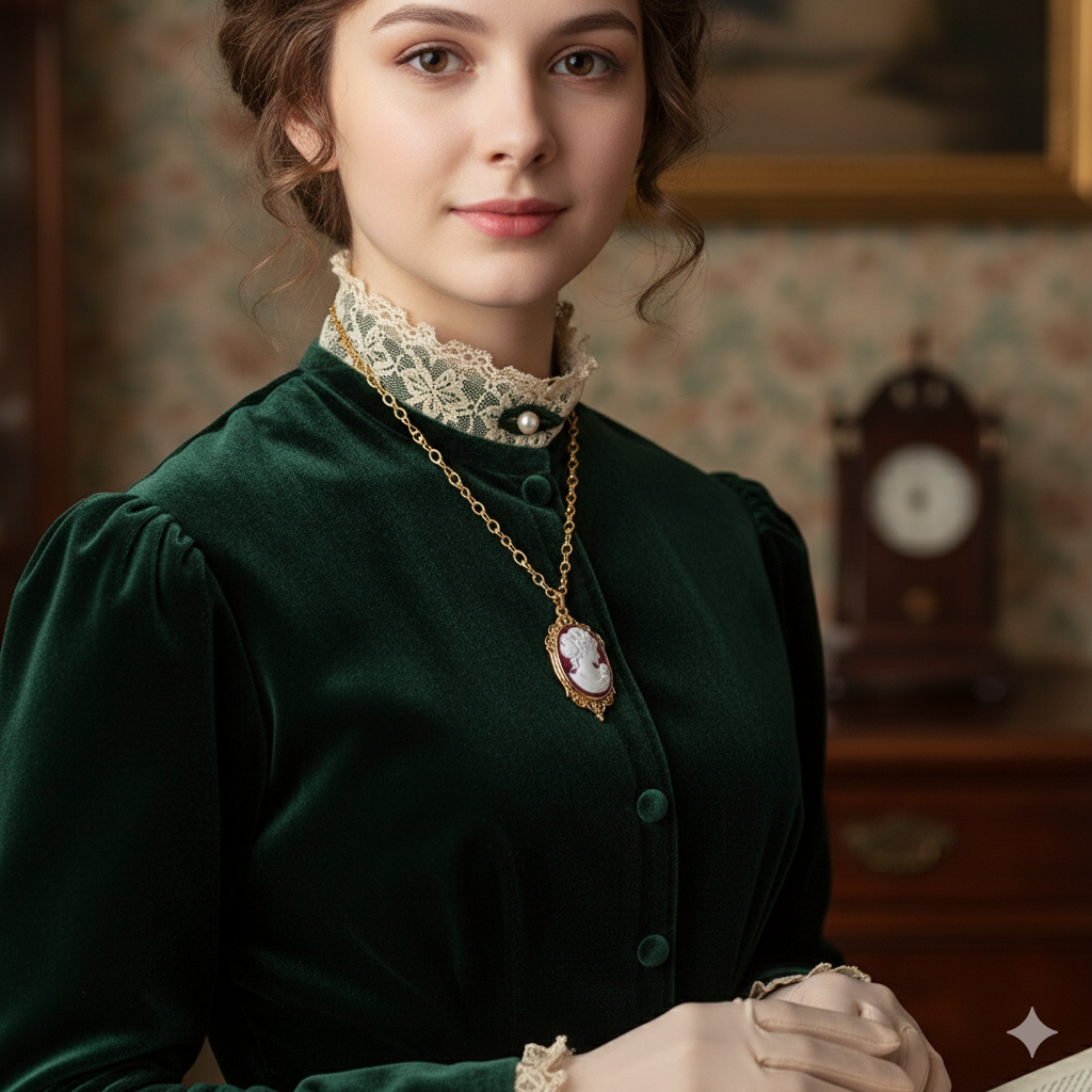 Victorian Cameo Resin Pendant Necklace (1890s Inspired)