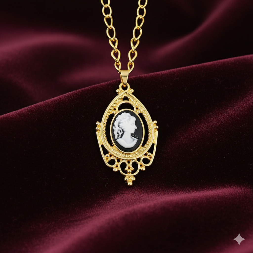 Victorian Red Cameo Pendant Necklace (1890s Inspired)