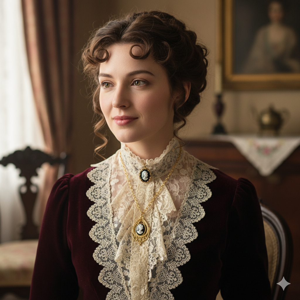 Victorian Red Cameo Pendant Necklace (1890s Inspired)