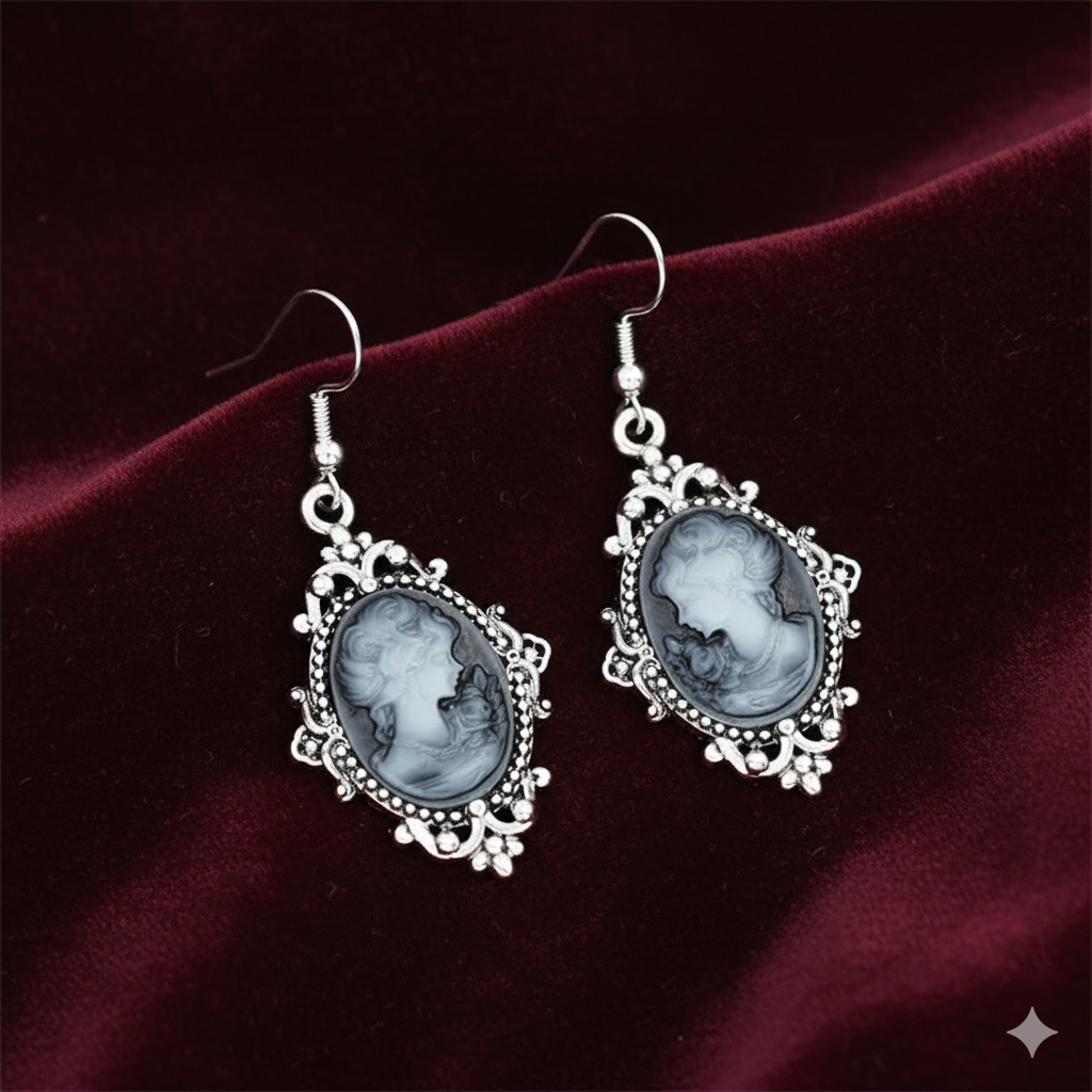 Lady Queen Cameo Drop Earrings (1890s Inspired)