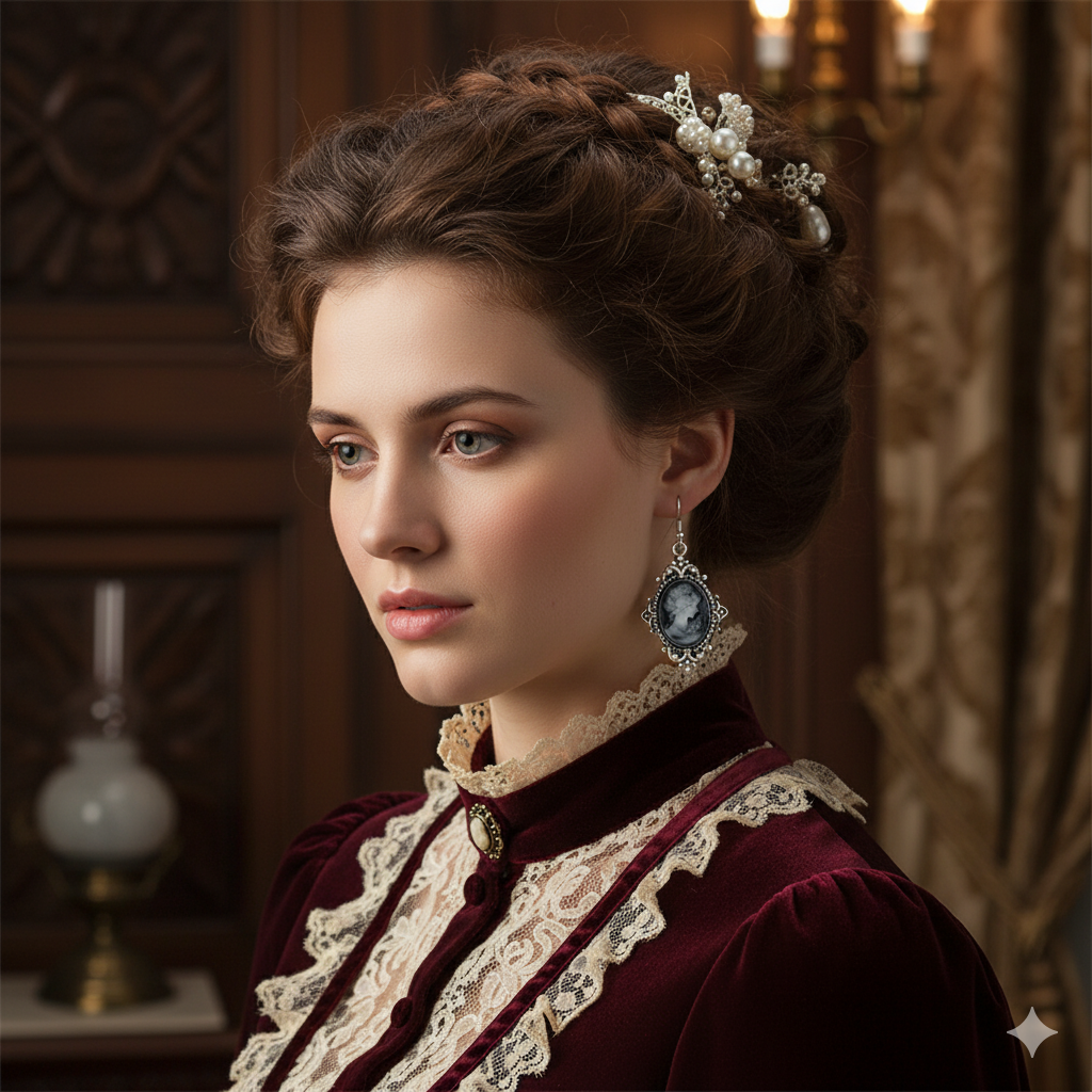 Lady Queen Cameo Drop Earrings (1890s Inspired)