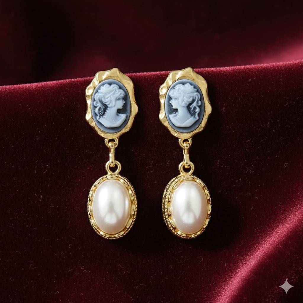 Victorian Cameo & Faux Pearl Drop Earrings (1890s Inspired)