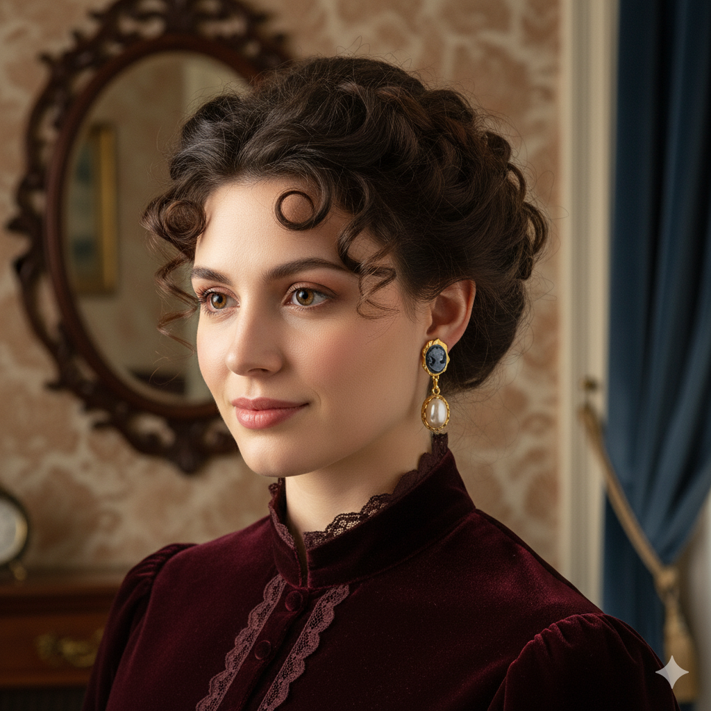 Victorian Cameo & Faux Pearl Drop Earrings (1890s Inspired)