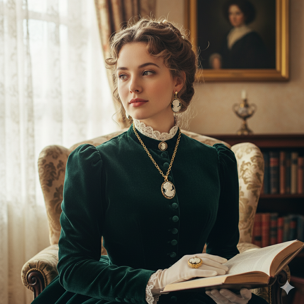 Lady Queen Cameo Jewelry Set (Necklace, Earrings & Ring)