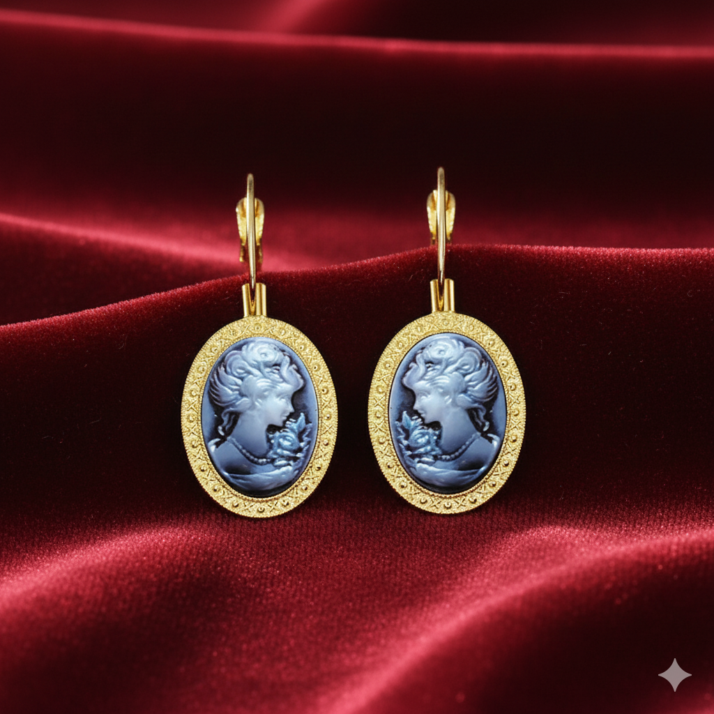 Lady Queen Cameo Drop Earrings (1890s Inspired)