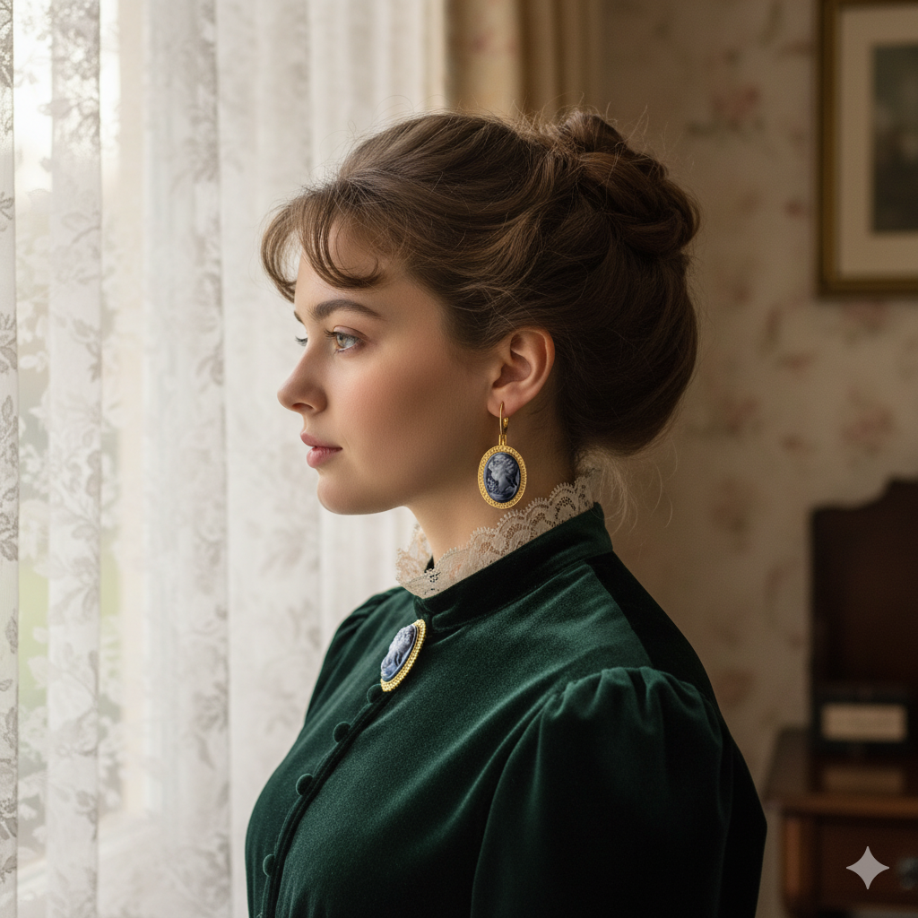 Lady Queen Cameo Drop Earrings (1890s Inspired)