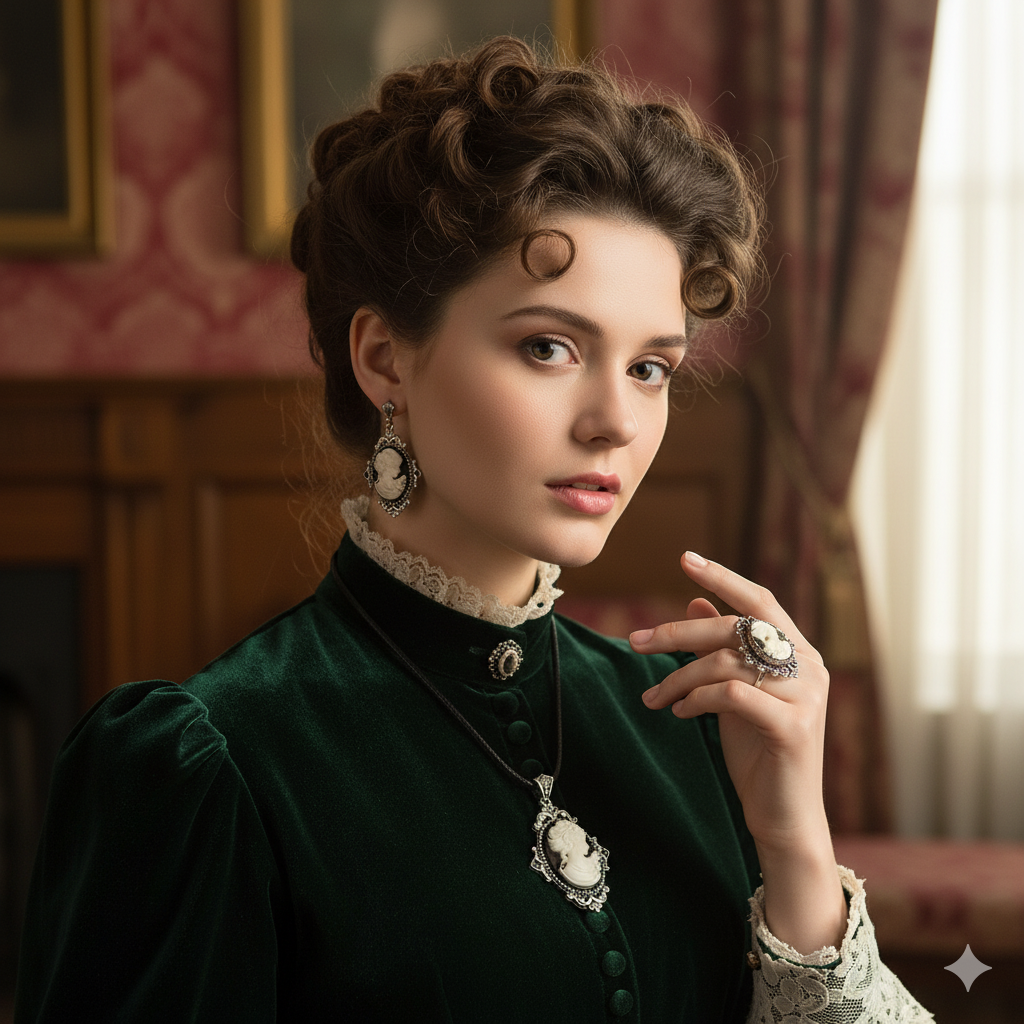 Lady Queen Cameo Jewelry Set (Necklace, Earrings & Ring)