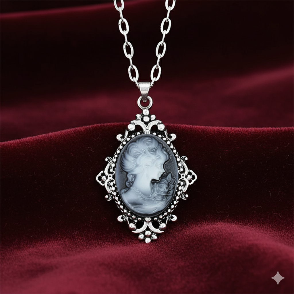 Lady Queen Cameo Drop Pendant Necklace (1890s Inspired)