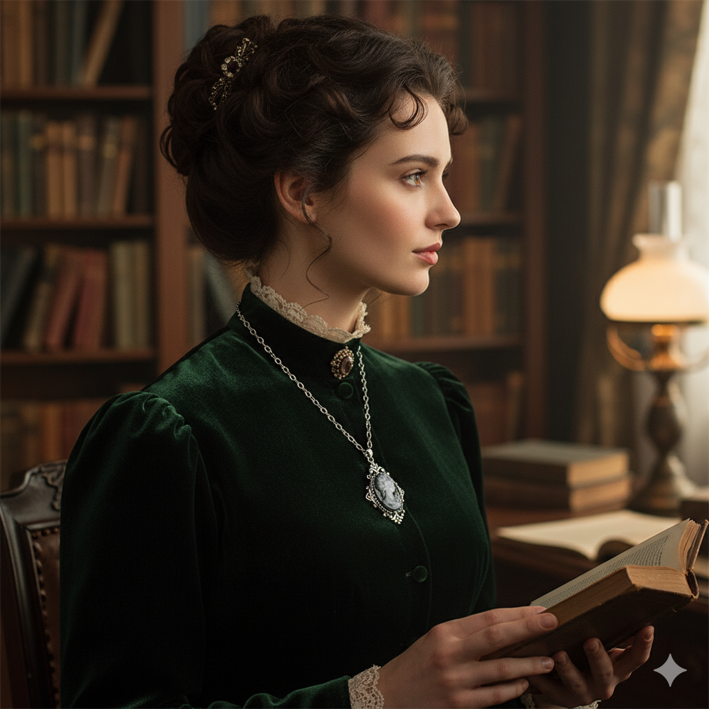 Lady Queen Cameo Drop Pendant Necklace (1890s Inspired)