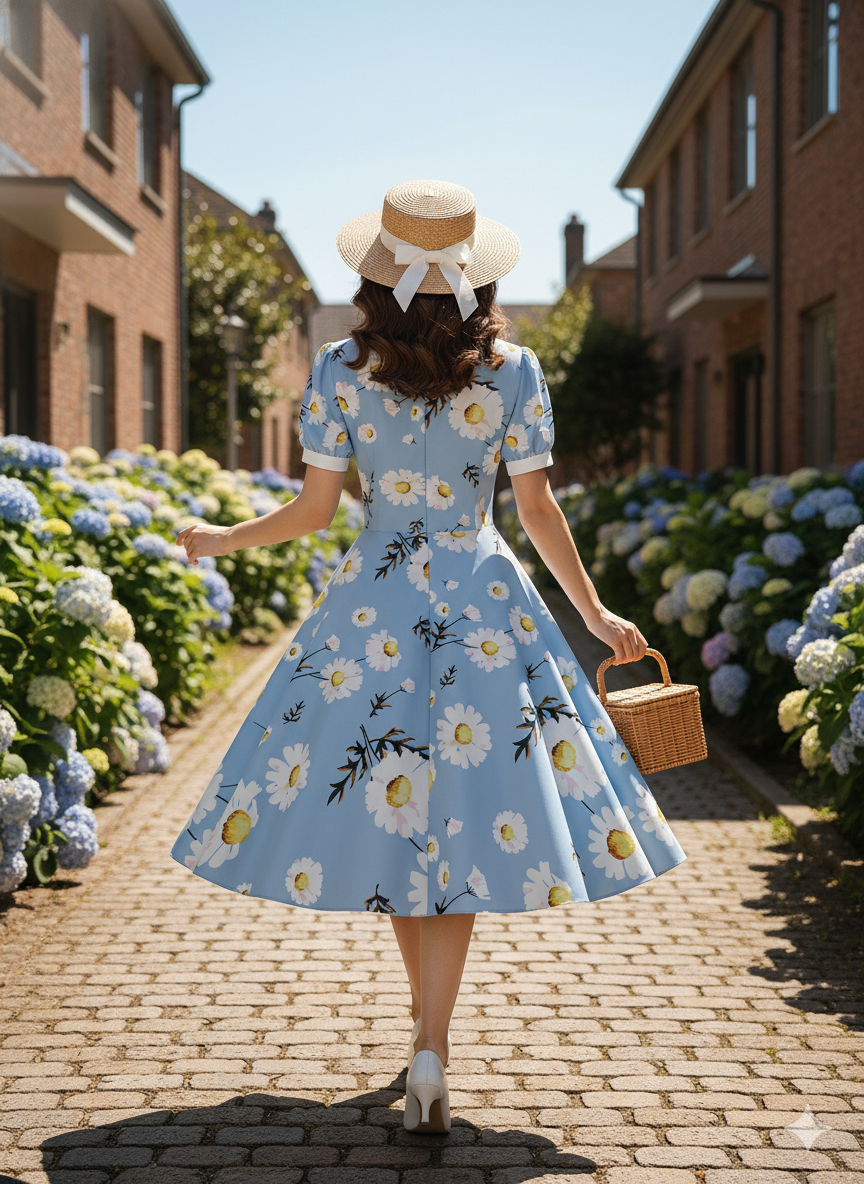 Vintage Daisy Print Peter Pan Collar Dress