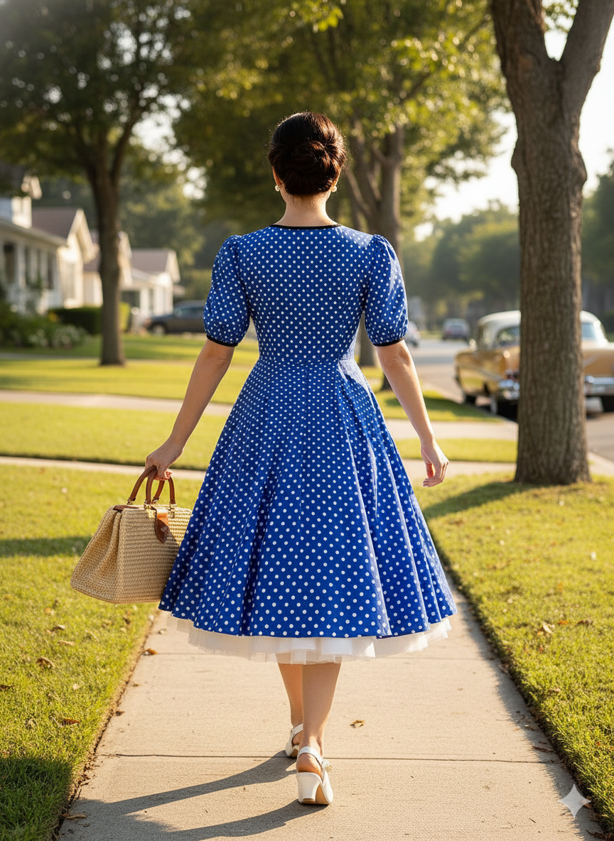 Vintage Polka Dot Swing Dress - Polyester Retro Rockabilly Dress