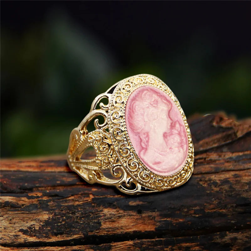 Statement Victorian Resin Cameo Ring - 20mm Wide Band - Mid-Century Revival - Sizes 7-11