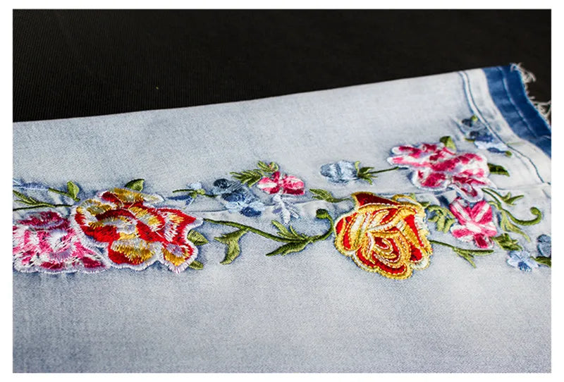 Embroidered Side Elegant Skinny Flare Jeans - Vintage Style