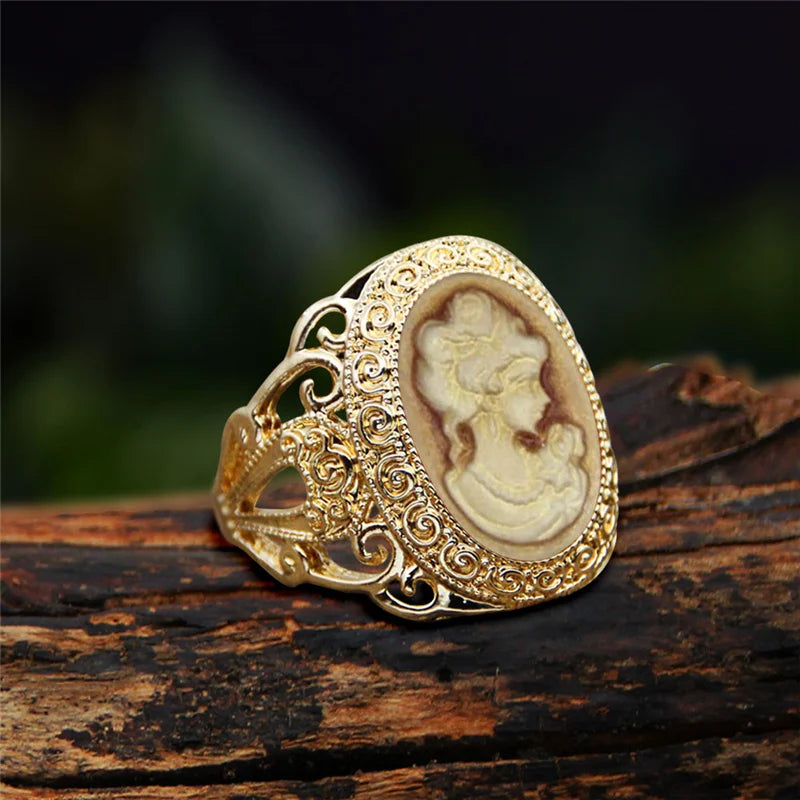 Statement Victorian Resin Cameo Ring - 20mm Wide Band - Mid-Century Revival - Sizes 7-11