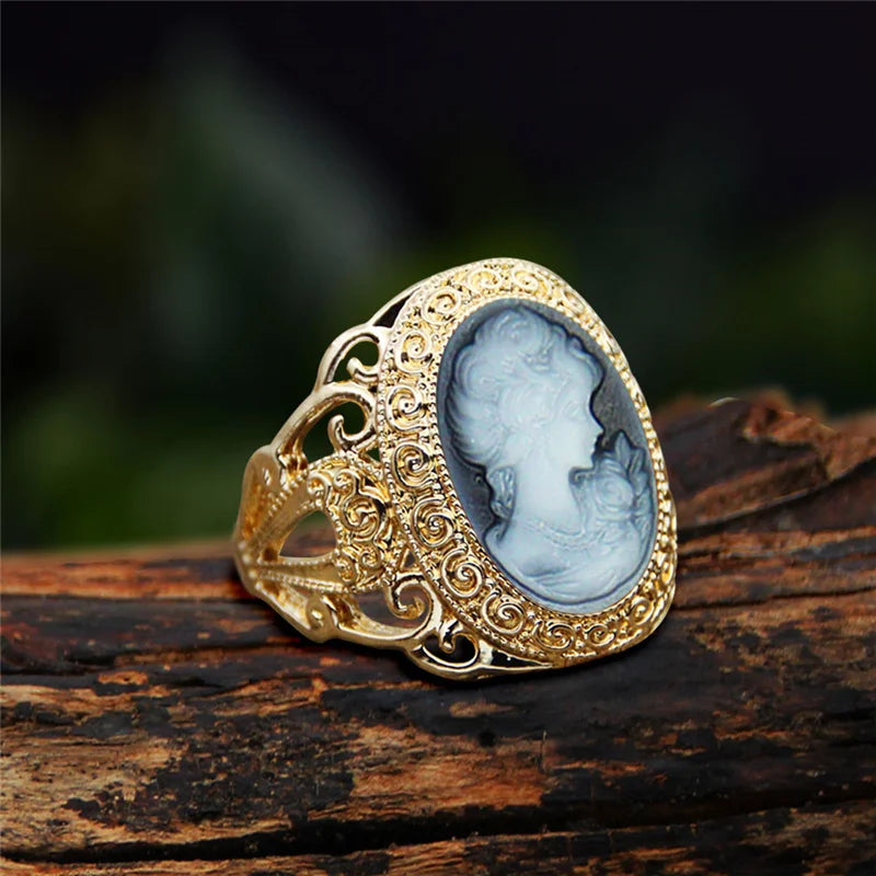 Statement Victorian Resin Cameo Ring - 20mm Wide Band - Mid-Century Revival - Sizes 7-11