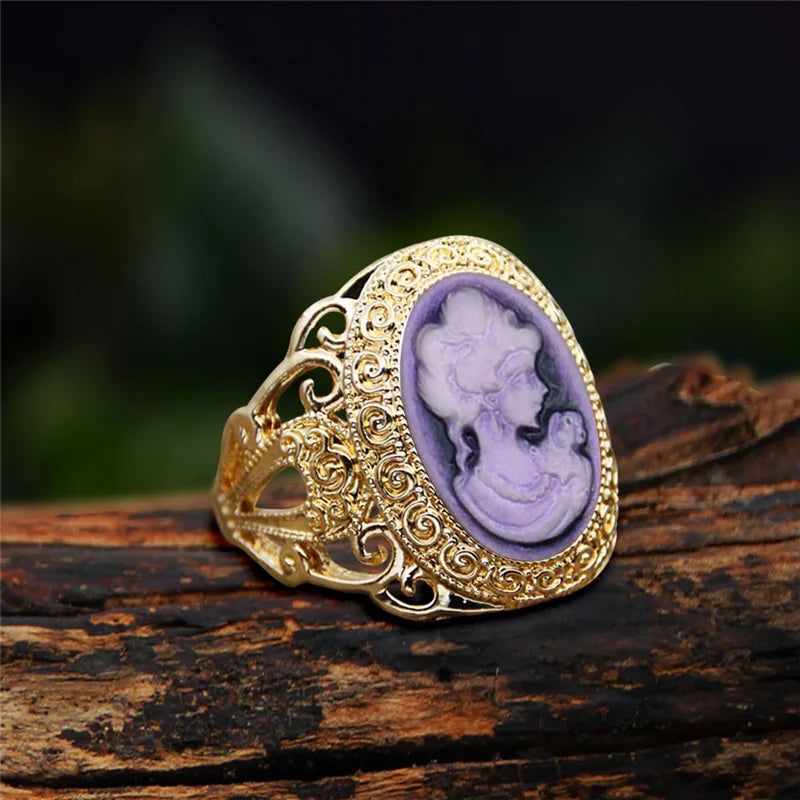 Statement Victorian Resin Cameo Ring - 20mm Wide Band - Mid-Century Revival - Sizes 7-11