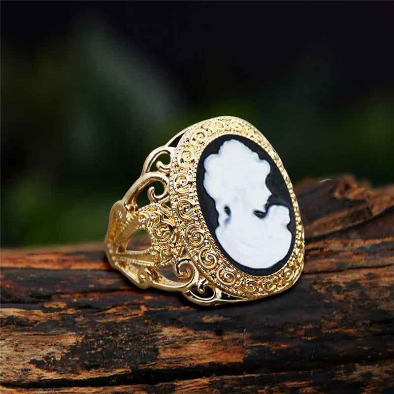 Statement Victorian Resin Cameo Ring - 20mm Wide Band - Mid-Century Revival - Sizes 7-11