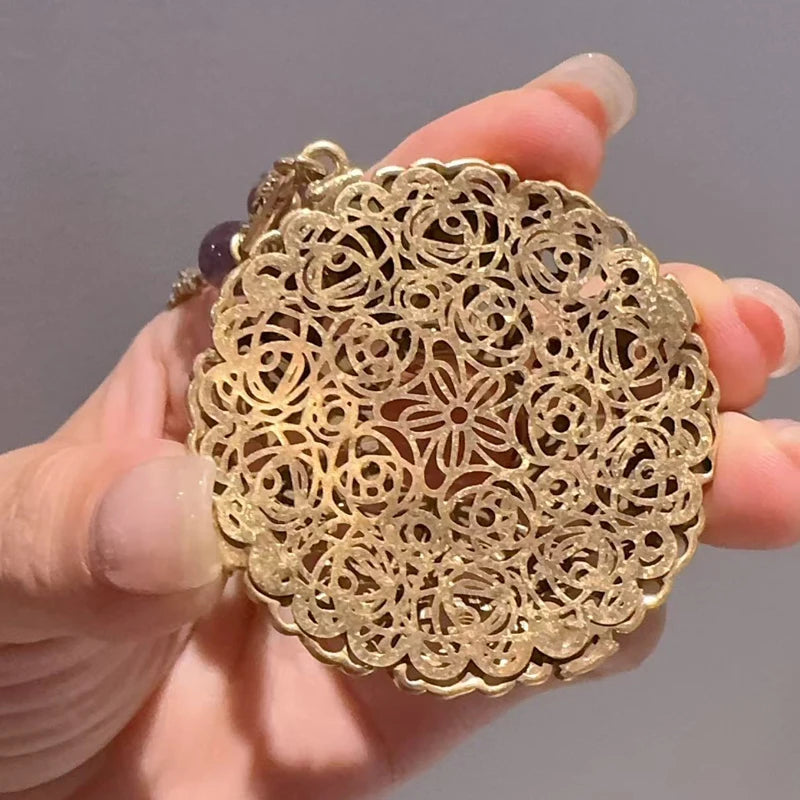 Vintage Purple Glaze Lion Pendant Necklace