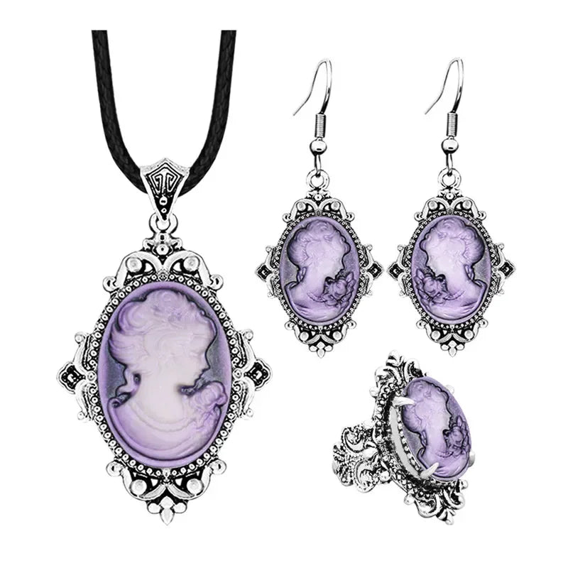 Lady Queen Cameo Jewelry Set (Necklace, Earrings & Ring)