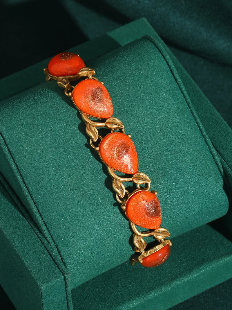 Orange Stone Charm Bracelet – Vintage-Inspired Sunset Glam