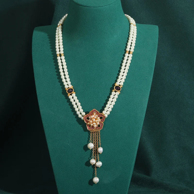 Vintage Plum Blossom Pearl Pendant Necklace – Edwardian & Garden Elegance