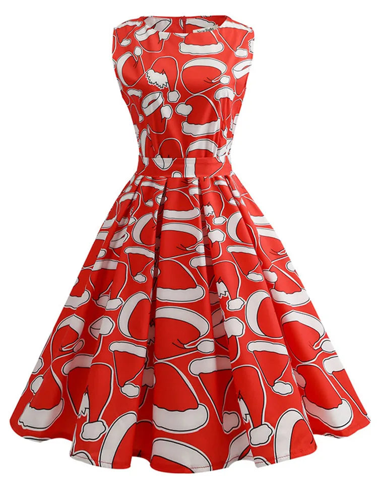 Vintage Christmas Print Dress — 1950s-Inspired