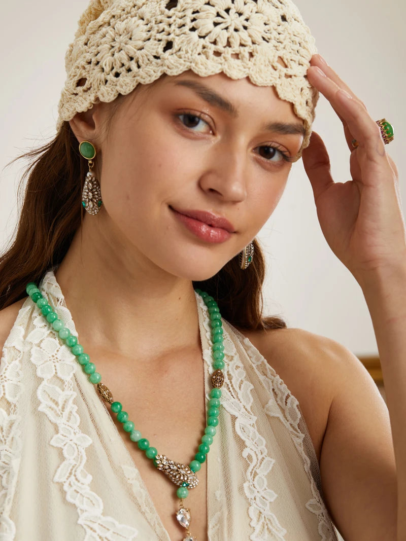 Vintage Snake Head Earrings – Green Crystal Drop