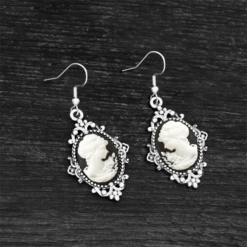 Lady Queen Cameo Drop Earrings (1890s Inspired)