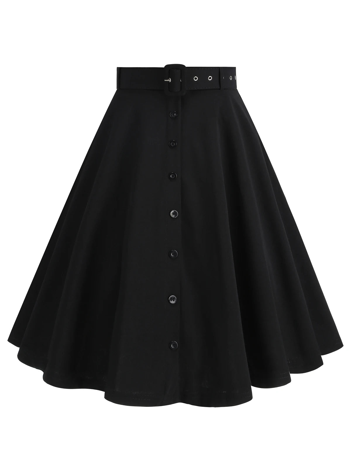 Vintage A-Line Button-Front Pleated Midi Skirt with Belt and Pockets