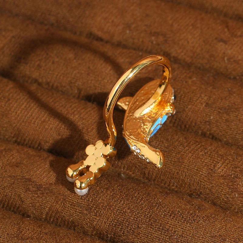 Vintage Enamel Koi Fish Cocktail Ring – 18K Gold-Plated