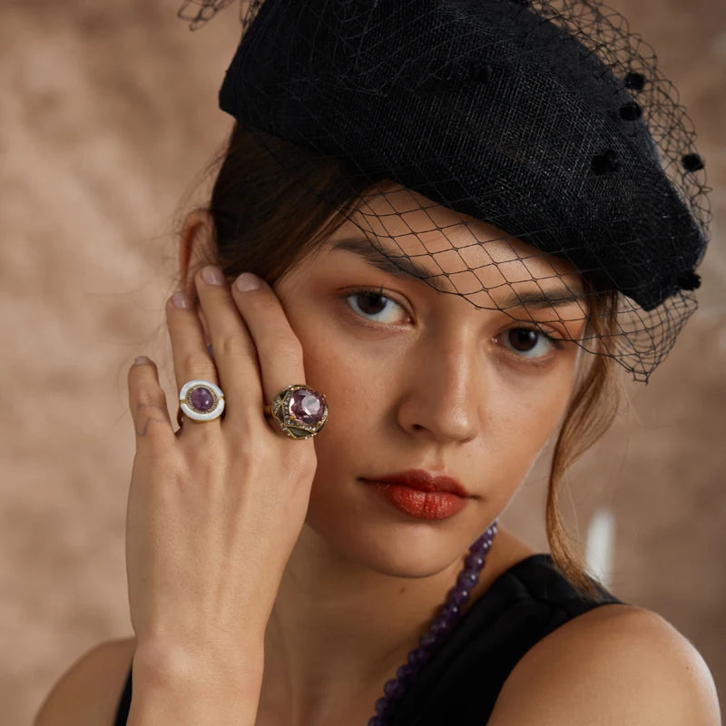 Art Deco Ruby & Enamel Halo Ring – 18K Gold-Plated Copper