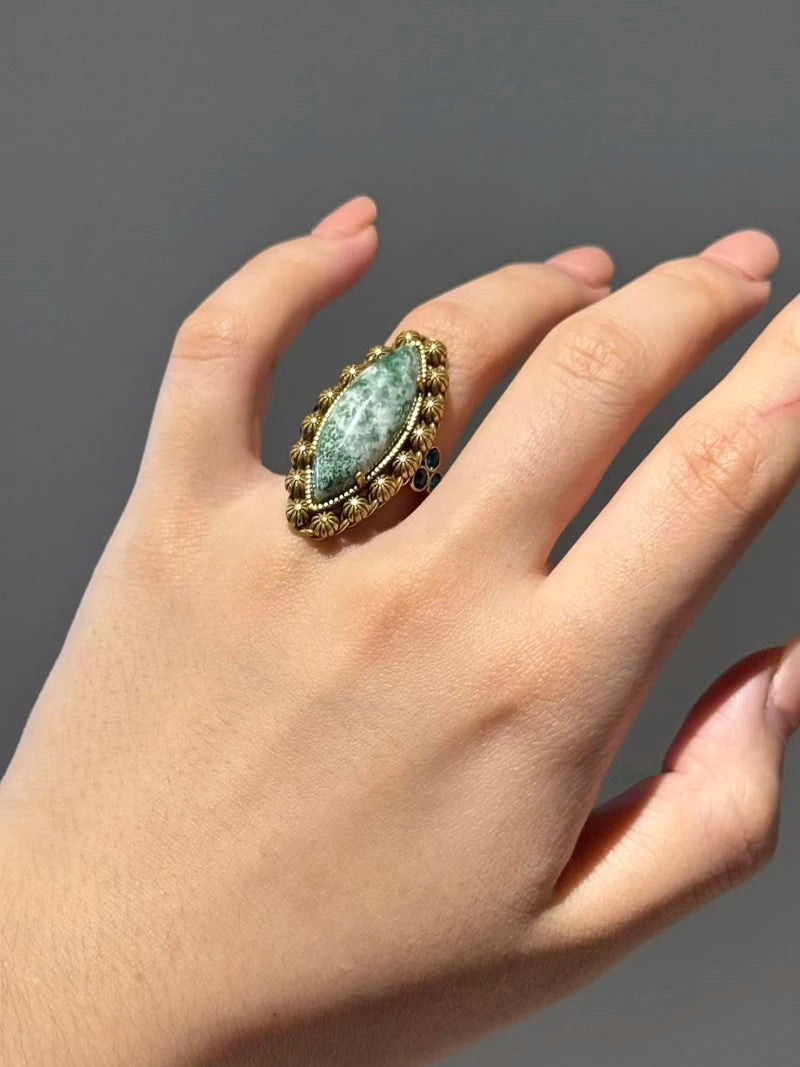 Vintage Marbled Stone Statement Ring