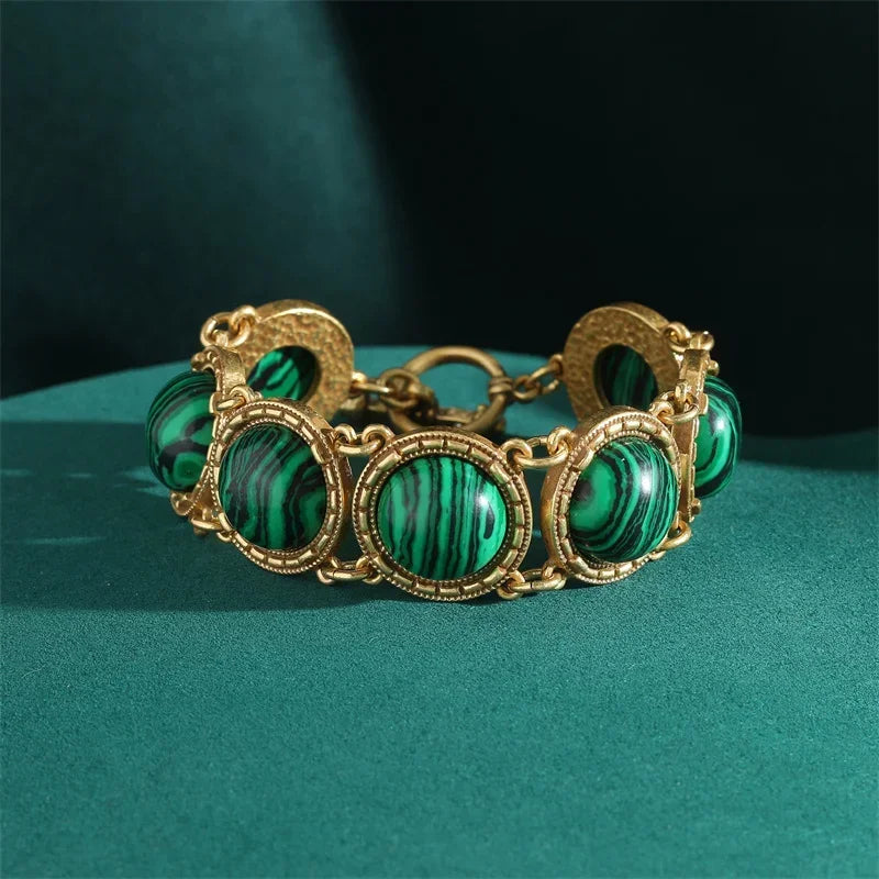Peacock Stone Link Bracelet – Vintage-Inspired Regal Green Revival
