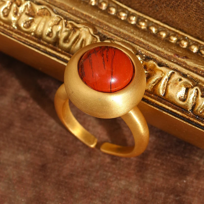 Minimalist Red Jasper Orb Ring – 18K Gold-Plated