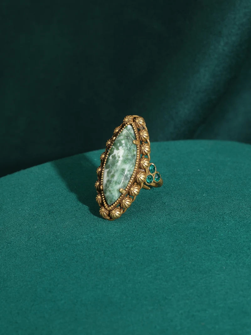 Vintage Marbled Stone Statement Ring
