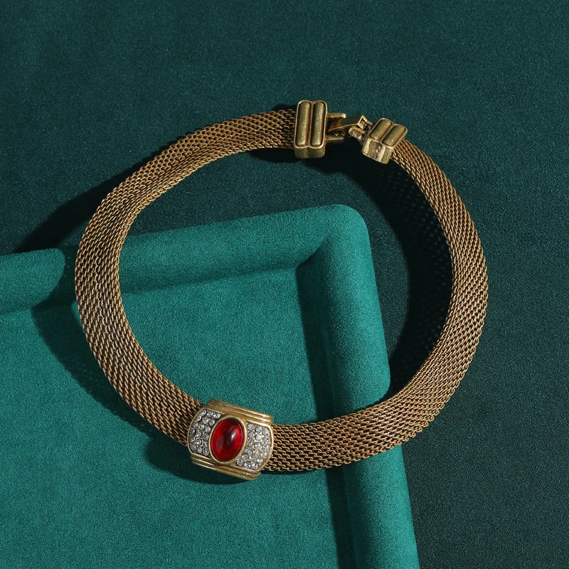 Vintage Crown Red Glaze Choker Necklace