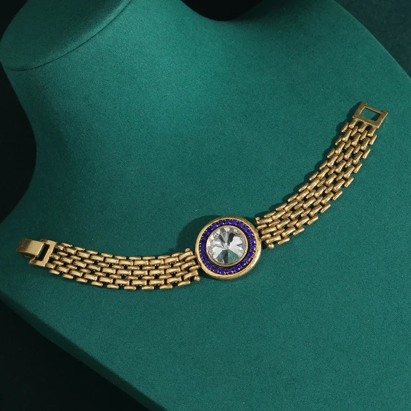 White Zircon Watch Chain Bracelet – Vintage-Inspired Regal Revival