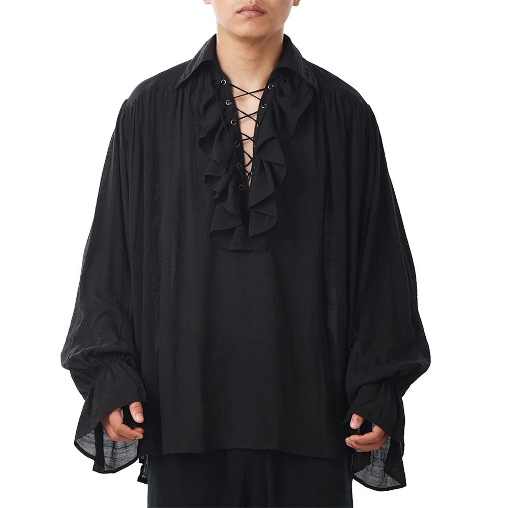 Midnight Herald" Ruffled Collar Vintage Shirt – Unisex