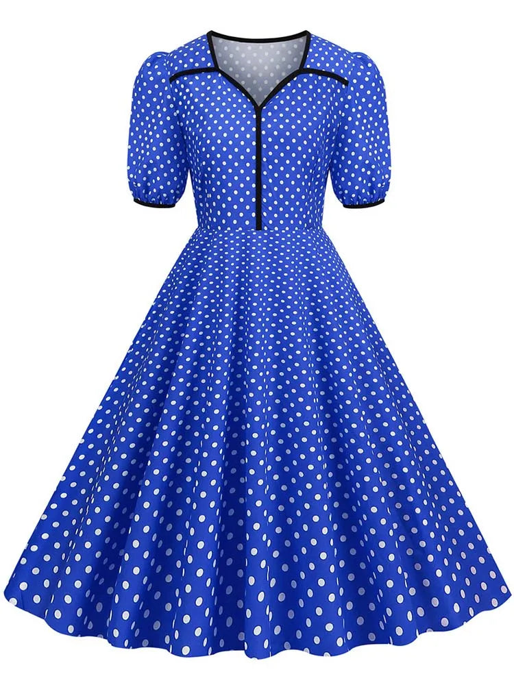 Vintage Polka Dot Swing Dress - Polyester Retro Rockabilly Dress
