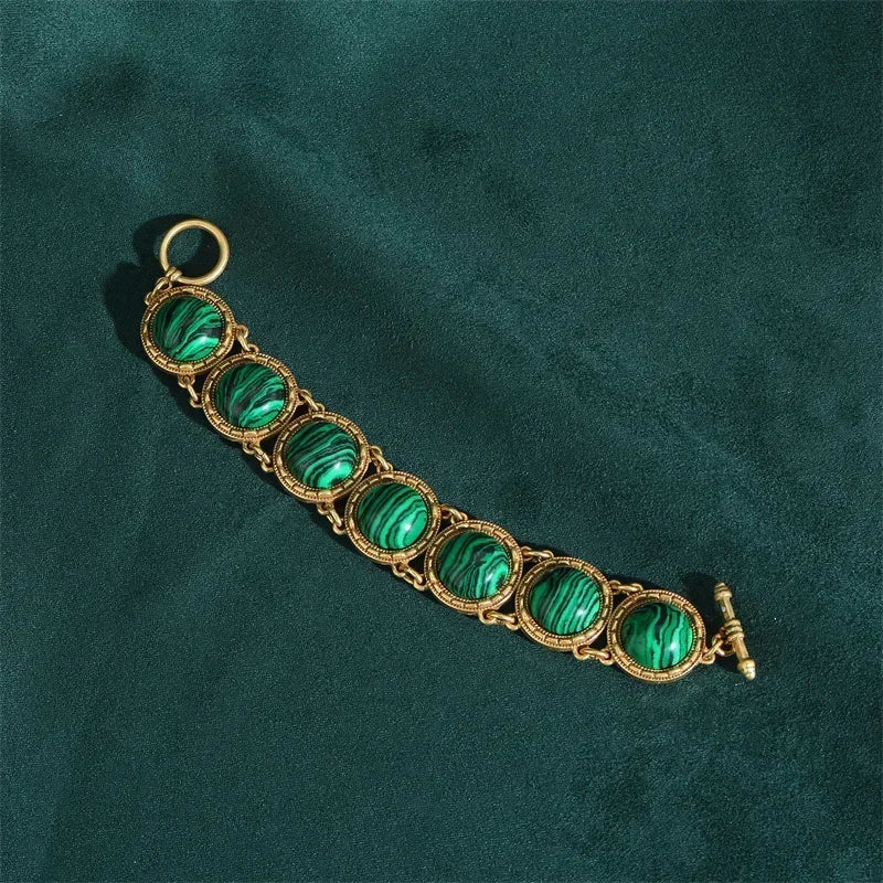 Peacock Stone Link Bracelet – Vintage-Inspired Regal Green Revival