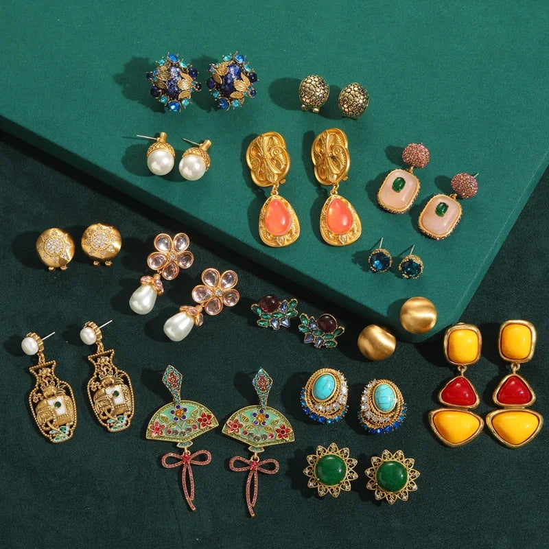 Vintage Red Stone Tassel Earrings – Dramatic Drop Glam