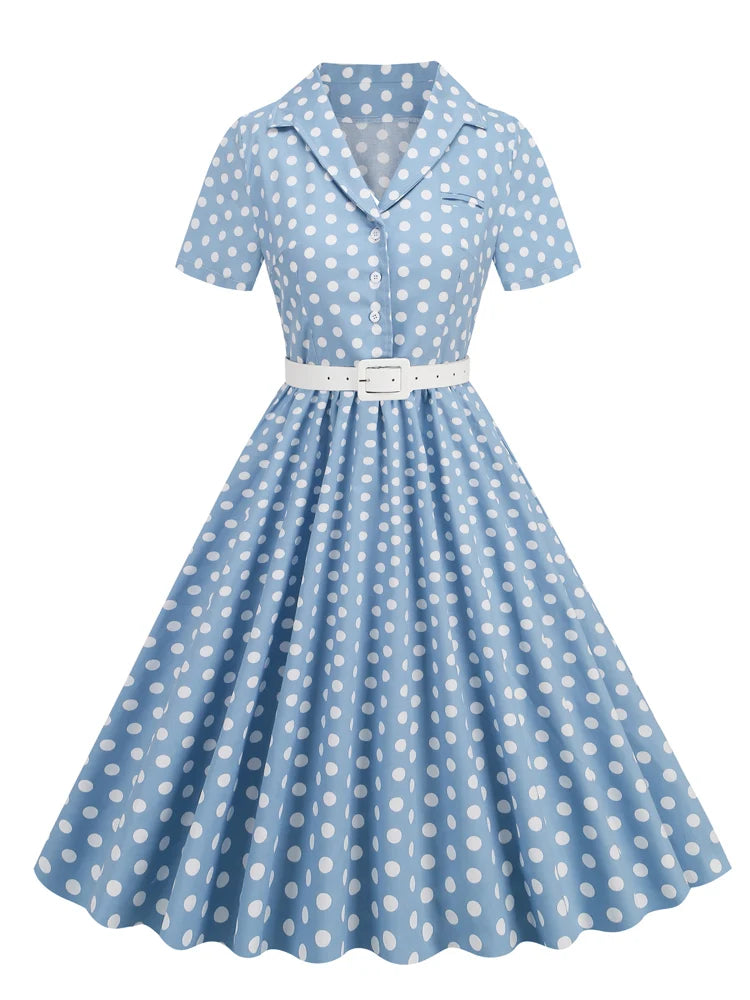 Polka Dot Vintage Swing Dress - Classic 1950s Style with Belt
