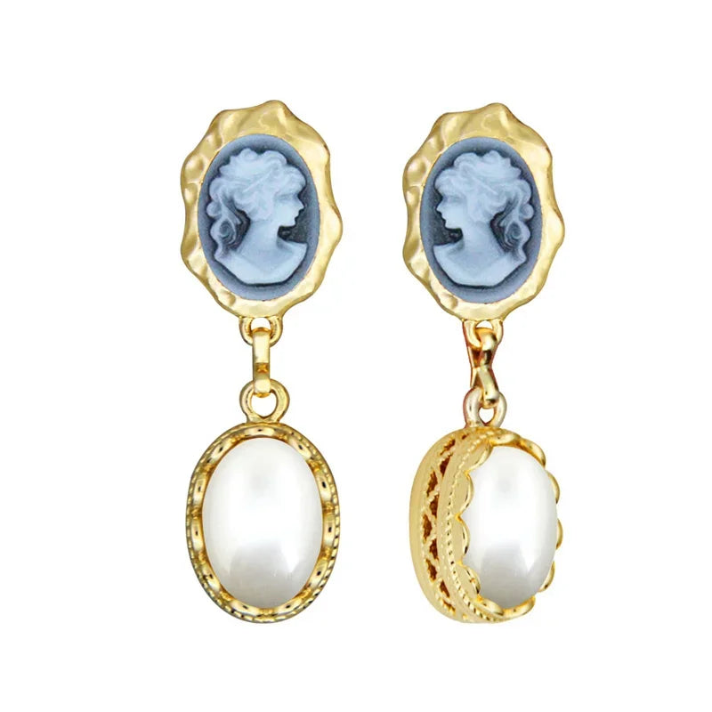Victorian Cameo & Faux Pearl Drop Earrings (1890s Inspired)