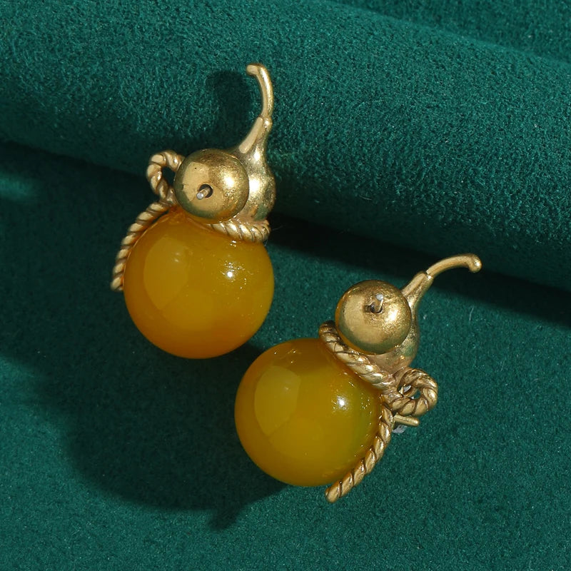 Vintage Yellow Beeswax Gourd Earrings – Whimsy & Warmth