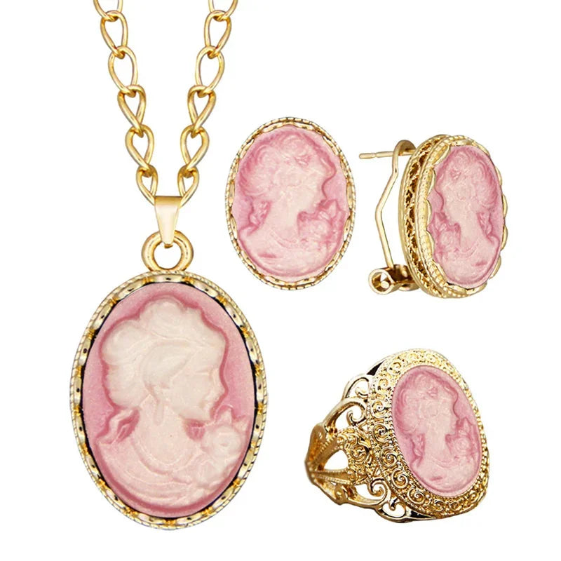 Lady Queen Cameo Jewelry Set (Necklace, Earrings & Ring)